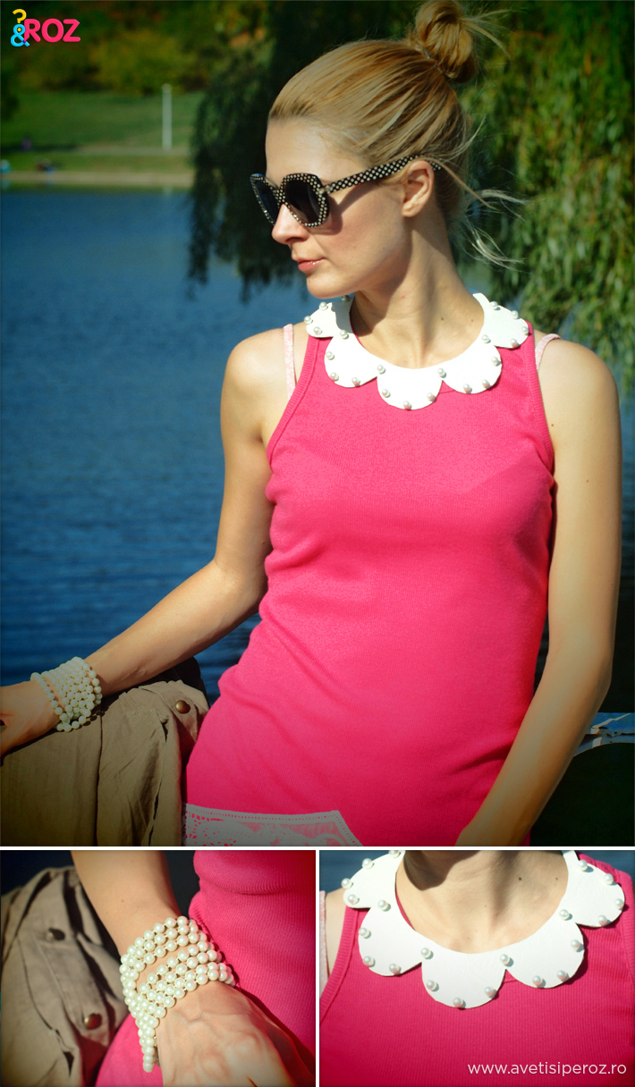 fata-cu-rochie-roz si guler de piele