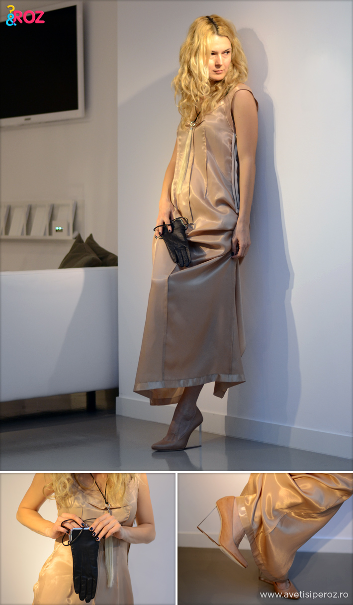 rochie nude margiela si geanta manusa