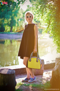 rochie asimetrica asos si geanta galbena 2D