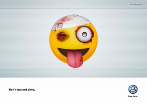 vw dont text and drive tongue
