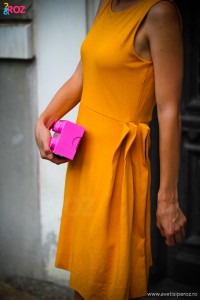 cos dress and pink lego clutch