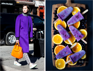 purple and orange food and fashion