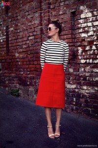 bluza dungi zara si fusta rosie