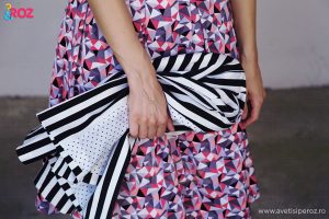 rochie cu model geometric si sacou cu dungi