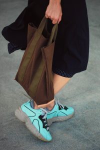 acne chunky sneakers and weekender tote